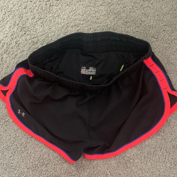 Black Under Armor Shorts with Neon Coral Trim - Picture 2 of 4